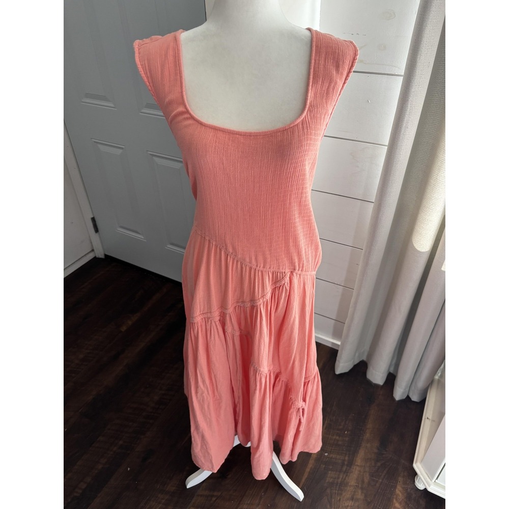 Free People Dress Womens Medium‎ Pink Square Neck Open Back Maxi Boho Sundress